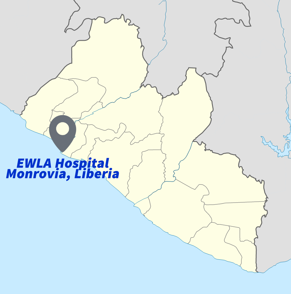Map of Liberia showing location of EWLA Hospital in Monrovia